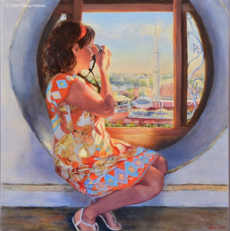 Silvia Habán - Zvedavá, olej na plátne, 80x80 cm